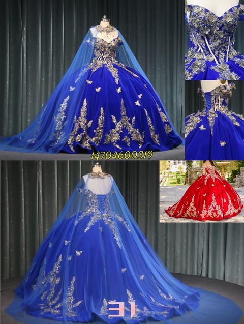 Ornate ball gowns with gold embroidery