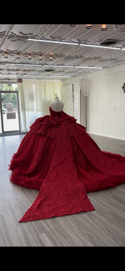 Dramatic red ball gown with long train