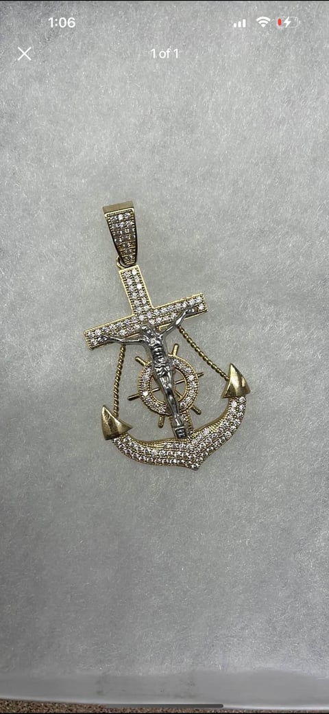 Gold cross anchor pendant with crystals