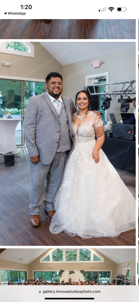 Bride and groom at indoor reception