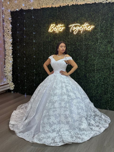 White lace ball gown wedding dress